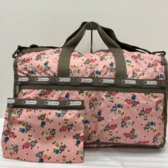 1309　LeSportsac　レスポートサック　 ボストンバッグ　2way　旅行　大容量　 ラージウィークエンダー　花柄　 ピンク×ブラウン系　ナイロン　軽量　 ポーチ付き　レディース