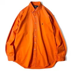 90s RALPH LAUREN 長袖 コットン ボタンダウン シャツ L / 90年代 POLO ポロ ラルフローレン BLAKE ポニー刺繍 オレンジ 無地