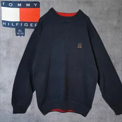 00s TOMMY HILFIGER 両Vガゼット コットン ニット セーター ネイビー レッド 赤 ライン Lサイズ相当 XL 刺繍ロゴ 旧ロゴ 紺 トミーヒルフィガー ヴィンテージ スウェット ディテール ボックスシルエット 短丈 スッキリ プレッピーのサムネイル