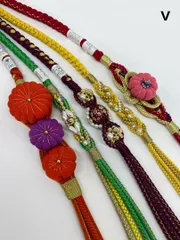 振袖用帯締め 飾り付き ちりめん細工 5本おまとめ出品 新品未使用 正絹 ｖ