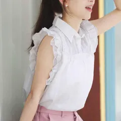 ブラウス 刺繍襟付き ノースリーブ シャツ レディース ブラウストップス シャツブラウス ゆったり夏 無地 袖なし(メール便送料無料)