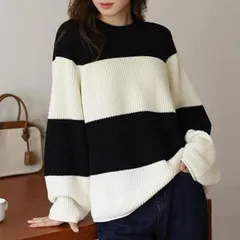 ニットセーター ボーダー柄 シンプル レディース ニット ゆったり ニットソー 着痩せ ボーダー柄 ファッション(メール便送料無料)
