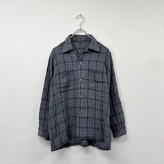 恐らく 60s ~ Vintage Shirt ヴィンテージ オープンカラー チェック シャツ グレー 系 803-0080