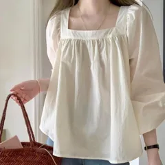 新作ブラウス シャツブラウス シャツ スクエアネック長袖 お尻が隠れる 薄手 無地 おしゃれ オフィス 韓国風 フォーマル 通勤OL(メール便送料無料)