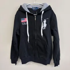 新品未使用タグ付 ポロ POLO byRalph Lauren USA星条旗 ビッグポニー 裏起毛 パーカー ブラック サイズL