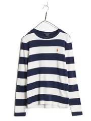 【お得なクーポン配布中!】 ラルフローレン ボーダー 長袖 Tシャツ レディース L 古着 ポロ スポーツ ロンT コットン ストレッチ リブ編み カットソー ロングスリーブ