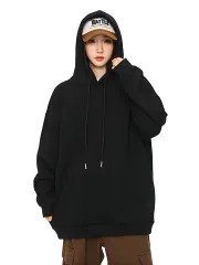 [ブブ オーハナ] パーカー プルオーバー 長袖 裏起毛 無地 カンガルー ポケット レディース 女性 用 春 秋 冬 用 トレーナー フード 付き フーディ ゆったり 大きめ オーバー サイズ ビッグ シルエット カジュアル (JP,  [ブラック] [M]