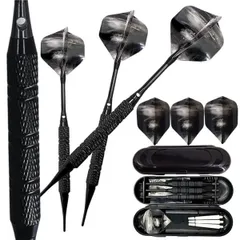 ブラック_18g マイダーツ セット 矢 アルミ シャフト 初心者 中級者 入門用 ダーツライブ フェニックス 対応 ダーツ 黒 バレル フライト チップ 2BA ソフトダーツ ケース 付き(18g ブラック)(DAR1801-BK)