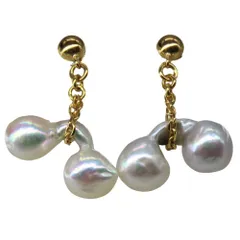 【中古】K18 ノーブランド ピアス 約1.9g(片方) ダブルパール バロックパール ゴールド 18金 YG 金 揺れるタイプ パール 真珠 ジュエリー A2601351【無料ギフトラッピング承ります】