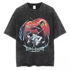 アニメ デスノート プリント Tシャツ 半袖 メンズ ウォッシュ加工 ストリート カジュアル オシャレ ブラック4のサムネイル