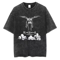 アニメ デスノート プリント Tシャツ 半袖 メンズ ウォッシュ加工 ストリート カジュアル オシャレ ブラック5のサムネイル