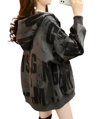 [Dep Club] パーカー レディース 大きいサイズ 薄手 オーバーサイズ トレーナー ジップアップ スウェット カジュアル ゆったり 可愛い 女性 長袖 服 アウター トップス フード付き (2XL, ブラック) [ブラック] [2XL Regular]