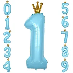 送料無料】GRESATEK バルーン 数字 風船 誕生日 40インチ 大きい ナンバー1 バースデーバルーン 王冠付き クラウン 飾り付け 結婚式 パーティー 記念日 ウェディング ブルー