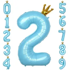 送料無料】GRESATEK バルーン 数字 風船 誕生日 40インチ 大きい ナンバー2 バースデーバルーン 王冠付き クラウン 飾り付け 結婚式 パーティー 記念日 ウェディング ブルー