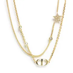 クリスチャンディオール N1155PMTCY PETIT CD ロゴ スター 星 ゴールド ダブル 2連 ネックレス ペンダント 二段階調節 箱付 Christian Dior（新品・未使用品）