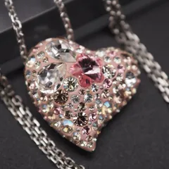 S710 スワロフスキー SWAROVSKI ネックレス ハート 裏細工 彫刻 ピンクカラー ダイヤモンド風 シルバーカラー デザイン