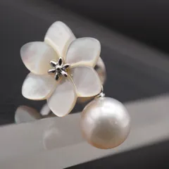 S756 本真珠 8.7mm珠 パール SILVER刻印 ピンブローチ シェル フラワー デザイン シルバー ラペルピン 6月誕生石