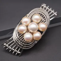 S711 本真珠 7.3-8.6mm7珠 パール 950 SILVER刻印 2way ブローチ 帯留め デザイン シルバー コサージュ 和装小物 6月誕生石