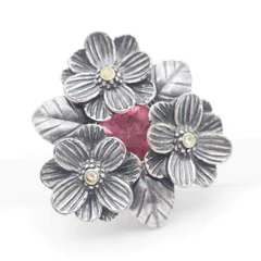 S777 MAGNOLIA マグノリア 2000.SP刻印 ブローチ フラワー ピンクストーン風 シルバーカラー デザイン コスチュームジュエリー