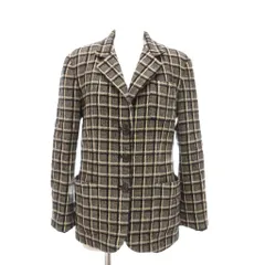 ダナキャランニューヨーク DKNY ヴィンテージ テーラードジャケット 4 黒 ブラック ベージュ チェック柄 ウール シングル /NU ■ECG003