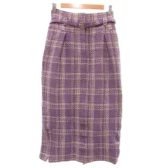 ミラオーウェン Mila Owen ツイードスカート 0 紫 パープル タイト チェック柄 ベルト付き ミモレ ロング /NU ■ECG003