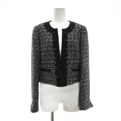 東京ソワール ジャケット ウール 13 ビジュー装飾 黒 ブラック 白 ホワイト ツイード柄 ノーカラー /SX ■ECG003