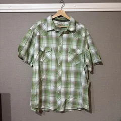 【USED】ARIZONA チェック ビッグシャツ メンズ 2XL 半袖 グリーン 夏服のサムネイル
