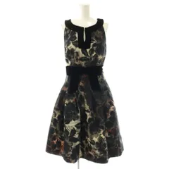 ケイトスペード KATE SPADE ワンピース ひざ丈 ノースリーブ リボン 総柄 ロング 0 ブラック /HK ■GY18