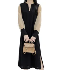 [Dep Club] パーティードレス ワンピース レディース 結婚式 長袖 ロング 体型カバー フォーマル ドレス 入学式 卒業式 二次会 上品 黒 ベージュ シフォン セットアップ お呼ばれ (JP, アルファベット, M, ベージュ [ベージュ] [M]