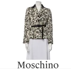 ・未使用品・MOSCHINO/モスキーノ、ジャケット、モノトーン総柄、40サイズ、ベルト付きのサムネイル