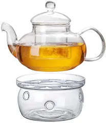 【新着商品】ティーウォーマー ガラス 直径約12cm カボチャ型 キャンドルウォーマー ティーポット用保温 ティーライトホルダー お茶 麦茶 紅茶 工芸茶 コーヒー フォンデュ おしゃれ (通常型セット)