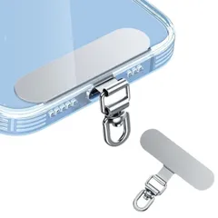 【送料無料】スマホ ストラップホルダー ステンレス鋼 耐久性 360度回転タイプ 折れ曲がり設計 浮きにくい 0.3mm極薄 軽量 充電影響なし 落下紛失防止 全機種対応 挟むだけ シルバー