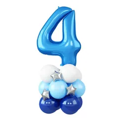 【送料無料】数字 バルーン ナンバー 4歳 40インチ 風船 バルーンスタンド スター バルーン バースデー 飾り付け 記念日 誕生日 結婚式 イベント お祝い 子供 装飾 パーティー デコレーション ブルー ライトブルー ホワイト