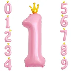 【送料無料】GRESATEK バルーン 数字 風船 誕生日 40インチ 大きい ナンバー1 バースデーバルーン 王冠付き クラウン 飾り付け 結婚式 パーティー 記念日 ウェディング ピンク