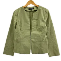 INDIVI インディヴィ ストレッチノーカラージャケット size38/カーキ
