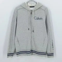 カルバン・クライン メンズ 秋冬 起毛 フーディー ジップアップ グレー (HU43668)