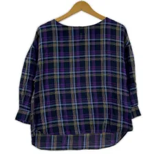 INDIVI インディヴィ チェック柄 七分袖 プルオーバーブラウス size38/ネイビー系