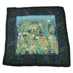美品 FENDI フェンディ シルク スカーフ 大判 動物 植物 グリーン