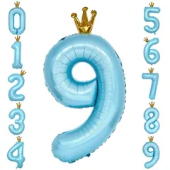 【送料無料】GRESATEK バルーン 数字 風船 誕生日 40インチ 大きい ナンバー9 バースデーバルーン 王冠付き クラウン 飾り付け 結婚式 パーティー 記念日 ウェディング ブルー