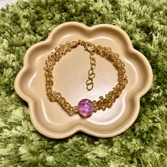 バイカラー　金×紫×クリアブレスレット ハンドメイド