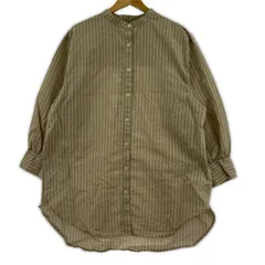 nano universe ナノ ユニバース ストライプ バンドカラー長袖シャツ size縦M横L/ベージュ