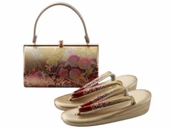 振袖用 ぼかし柄 草履バッグセット 二枚芯 フリーサイズ 桜 ゴールド系 bs-379-53