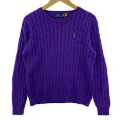 POLO RALPH LAUREN ポロ・ラルフローレン ワンポイントロゴ刺繡 クルーネック ケーブルニット sizeLG/パープル