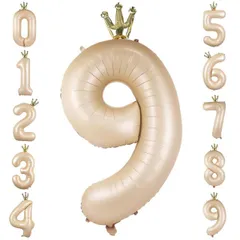 【送料無料】GRESATEK バルーン 数字 風船 誕生日 40インチ 大きい ナンバー9 バースデーバルーン 王冠付き クラウン 飾り付け 結婚式 パーティー 記念日 ウェディング キャラメル