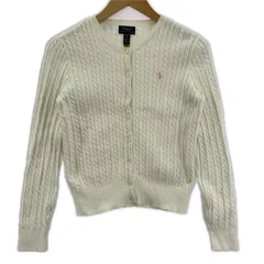 POLO RALPH LAUREN ポロ・ラルフローレン ワンポイントロゴ刺繡 ケーブルニットカーディガン sizeL(12-14)/ホワイト