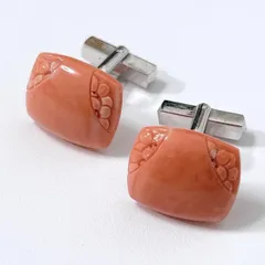 彫刻 桃珊瑚 本珊瑚 カフスボタン カフリンクス コーラル ヴィンテージ