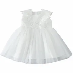【即日発送】白 100日 記念写真 結婚式 ホワイト 50 お誕生日 2歳 1歳 60 新生児 お宮参り ガールズ 70 フォーマル 女の子 子供 80 ドレス チュール 花柄 90 ワンピース 赤ちゃん ベビードレス