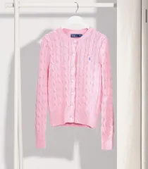ポロ W ケーブル ニット コットン クルーネック カーディガン - ピンク S