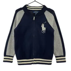 POLO RALPH LAUREN ポロ・ラルフローレン ジップアップ ニットジャケット size4/4T/ネイビー×グレー