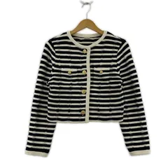 snidel スナイデル SWNJ231069 ボーダー ニット ノーカラージャケット sizeONE SIZE/アイボリー×ブラック